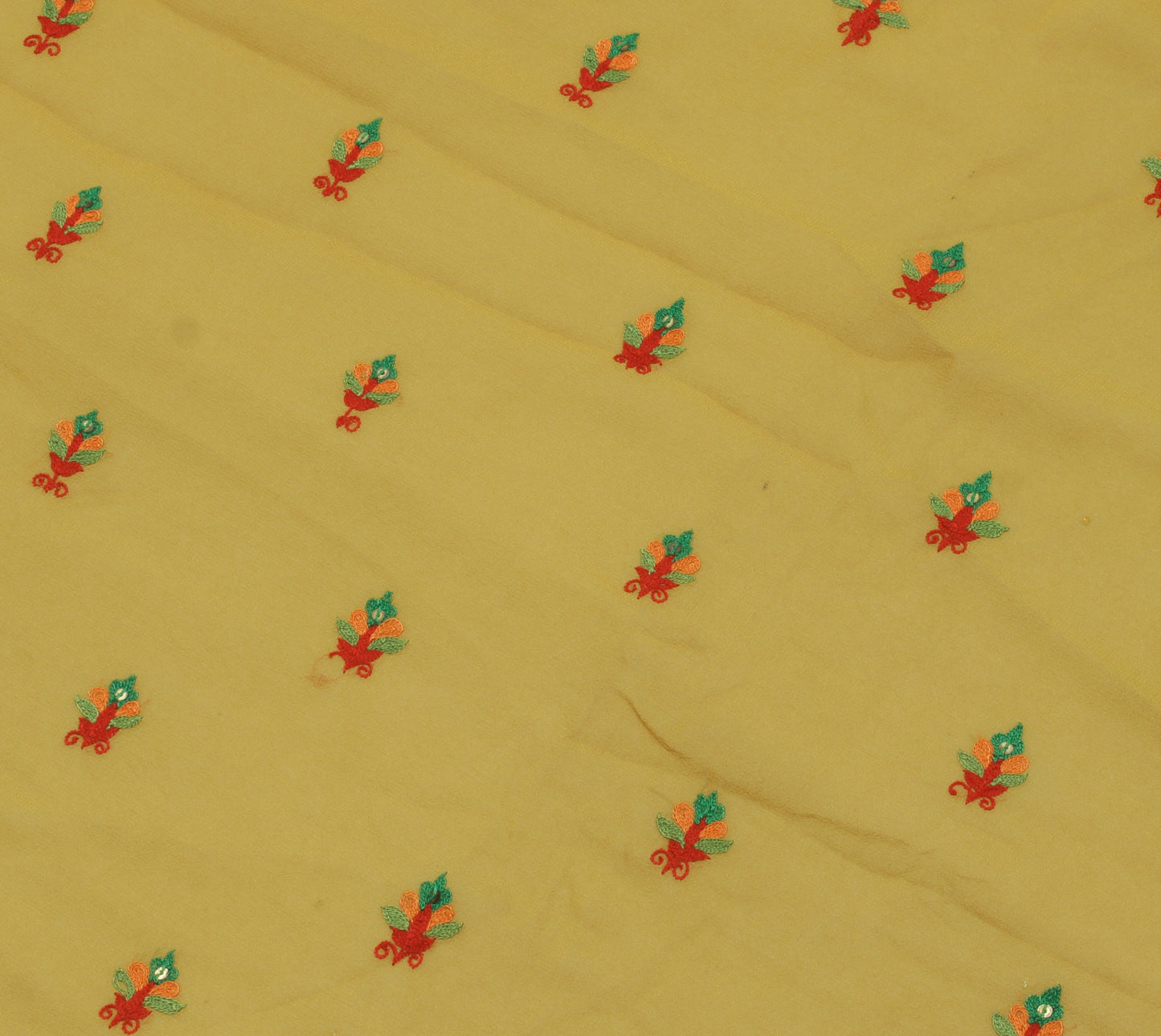 Sushila Vintage Green Sari Remnant Scrap Pure Georgette Embroidered Craft Fabric