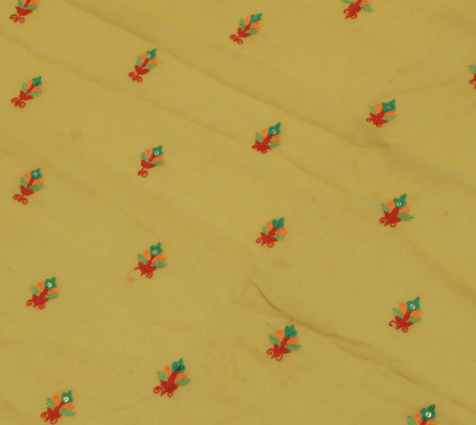 Sushila Vintage Green Sari Remnant Scrap Pure Georgette Embroidered Craft Fabric
