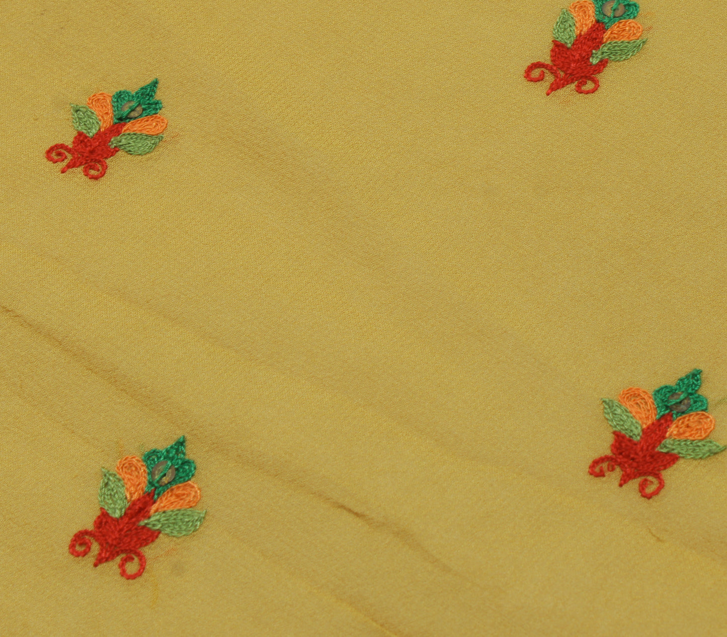 Sushila Vintage Green Sari Remnant Scrap Pure Georgette Embroidered Craft Fabric