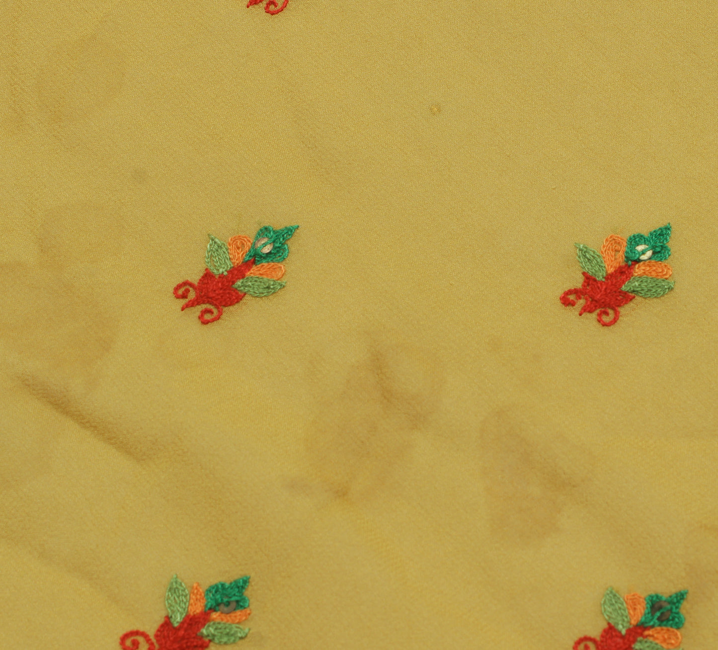 Sushila Vintage Green Sari Remnant Scrap Pure Georgette Embroidered Craft Fabric