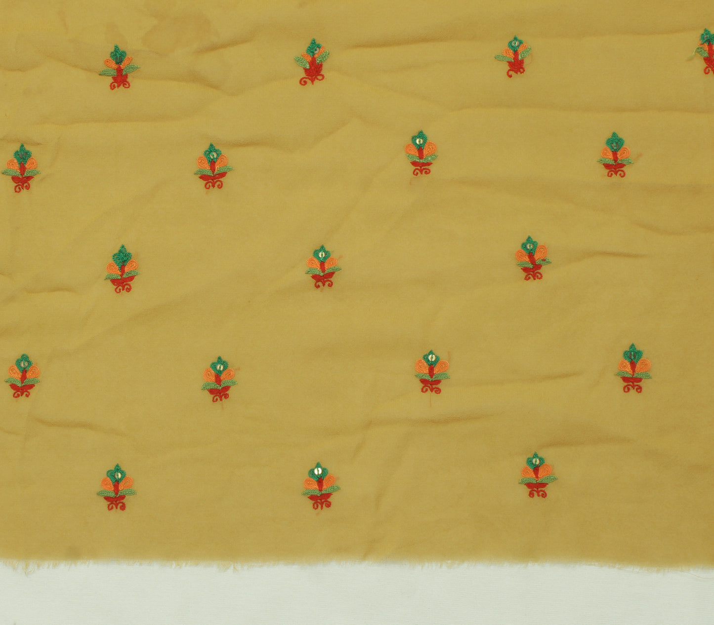 Sushila Vintage Green Sari Remnant Scrap Pure Georgette Embroidered Craft Fabric