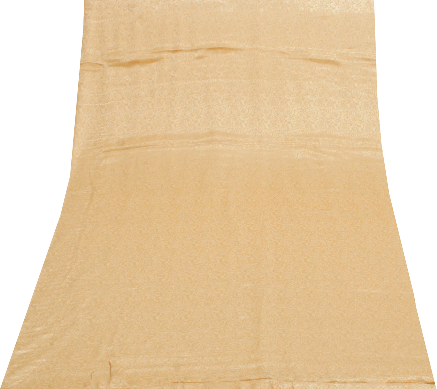 Sushila Vintage Cream Sari Remnant Scrap Blend Silk Self Woven Craft Fabric