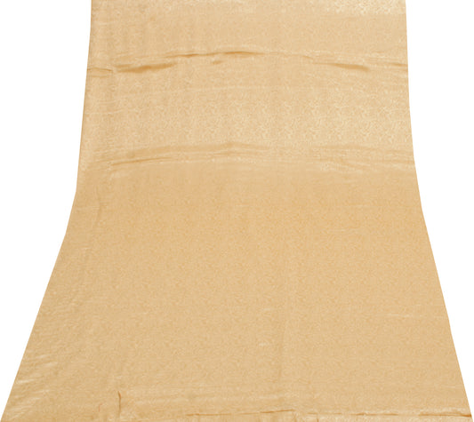 Sushila Vintage Cream Sari Remnant Scrap Blend Silk Self Woven Craft Fabric
