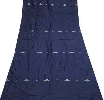 Sushila Vintage Blue Sari Remnant Scrap Pure Silk Baluchari Woven Craft Fabric
