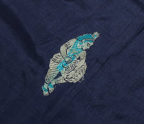 Sushila Vintage Blue Sari Remnant Scrap Pure Silk Baluchari Woven Craft Fabric