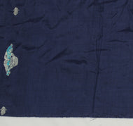 Sushila Vintage Blue Sari Remnant Scrap Pure Silk Baluchari Woven Craft Fabric