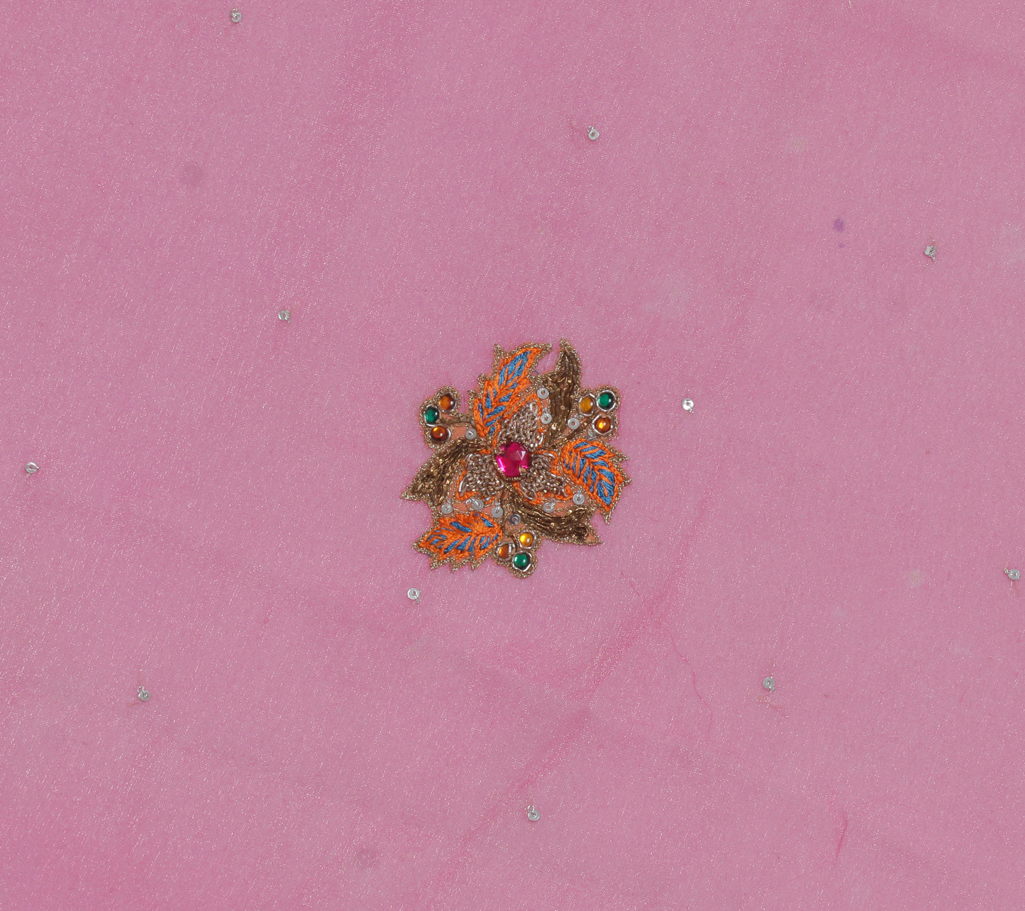 Sushila Vintage Pink Sari Remnant Scrap Blend Georgette Hand Beaded Craft Fabric