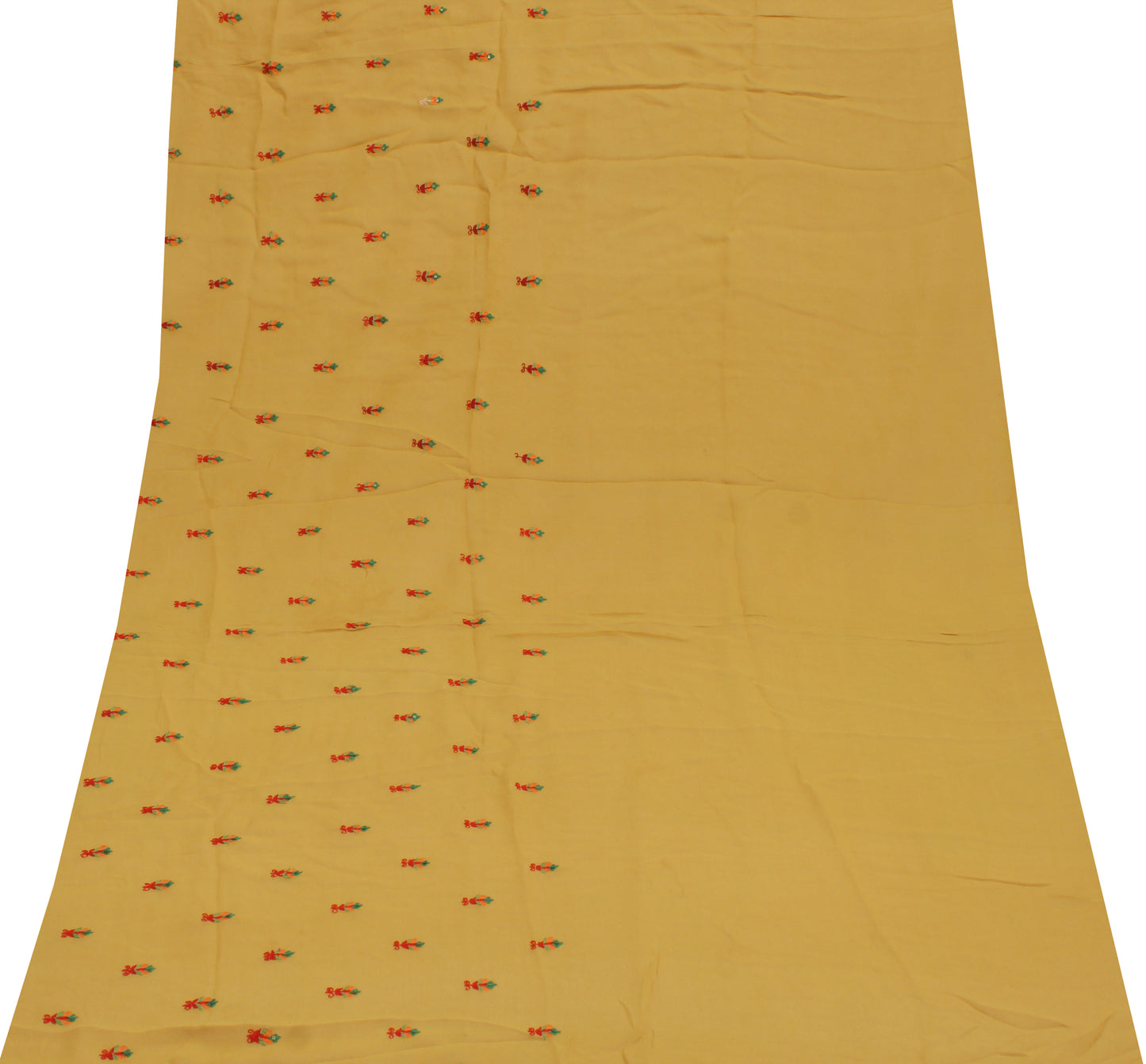 Sushila Vintage Green Sari Remnant Scrap Pure Georgette Embroidered Craft Fabric