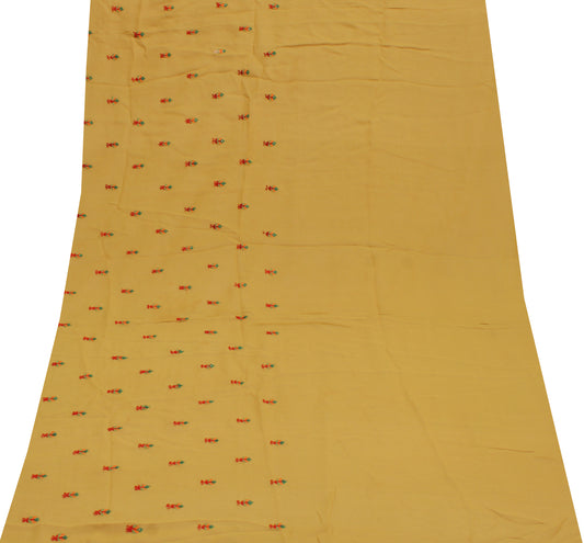 Sushila Vintage Green Sari Remnant Scrap Pure Georgette Embroidered Craft Fabric