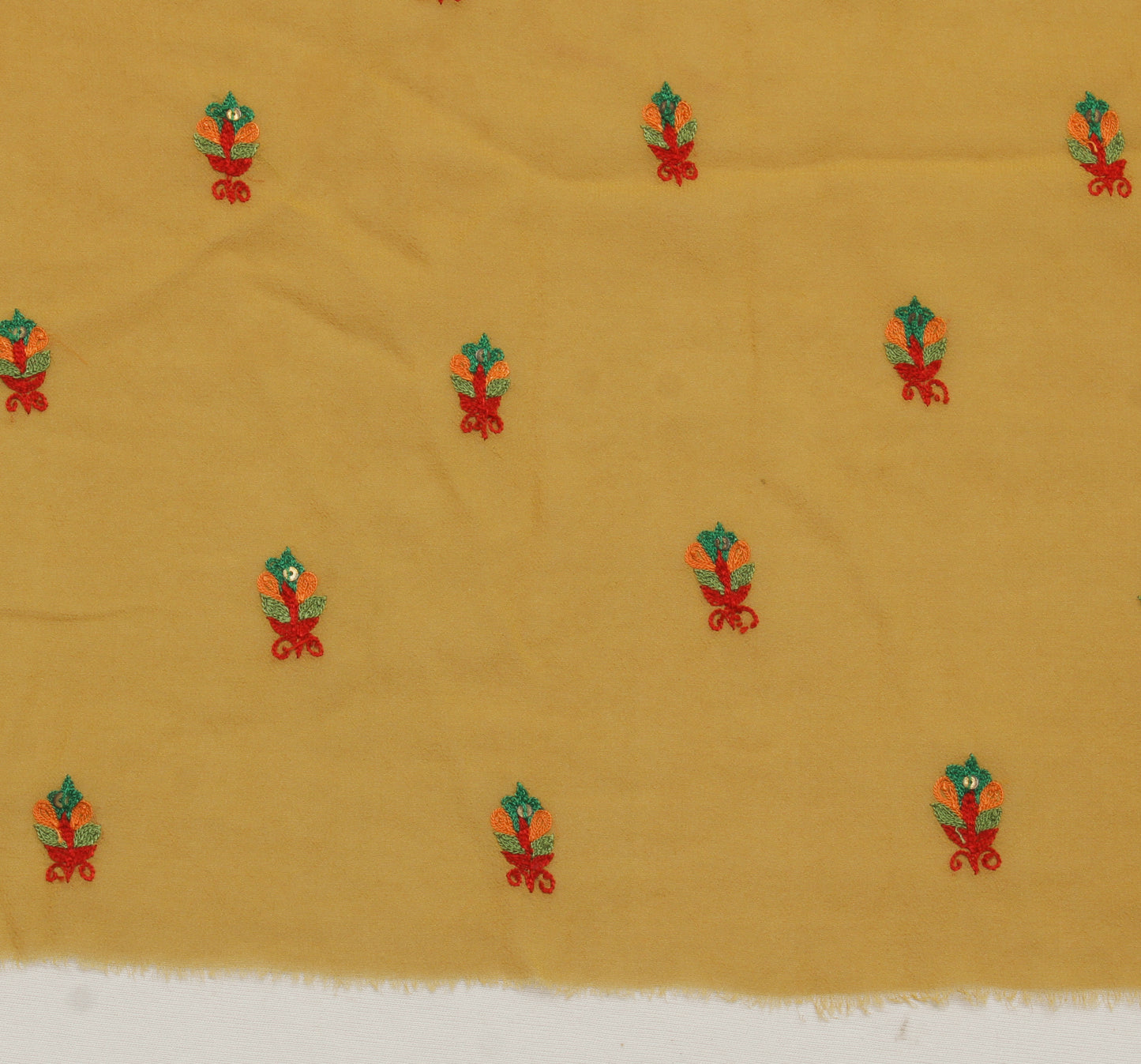 Sushila Vintage Green Sari Remnant Scrap Pure Georgette Embroidered Craft Fabric