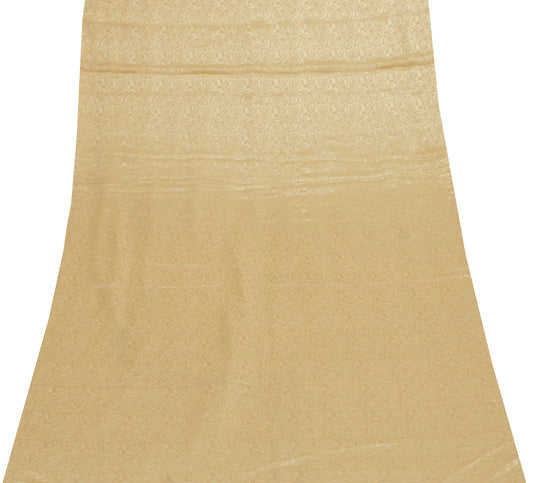 Sushila Vintage Cream Indian Sari Remnant Scrap Blend Silk Craft Fabric