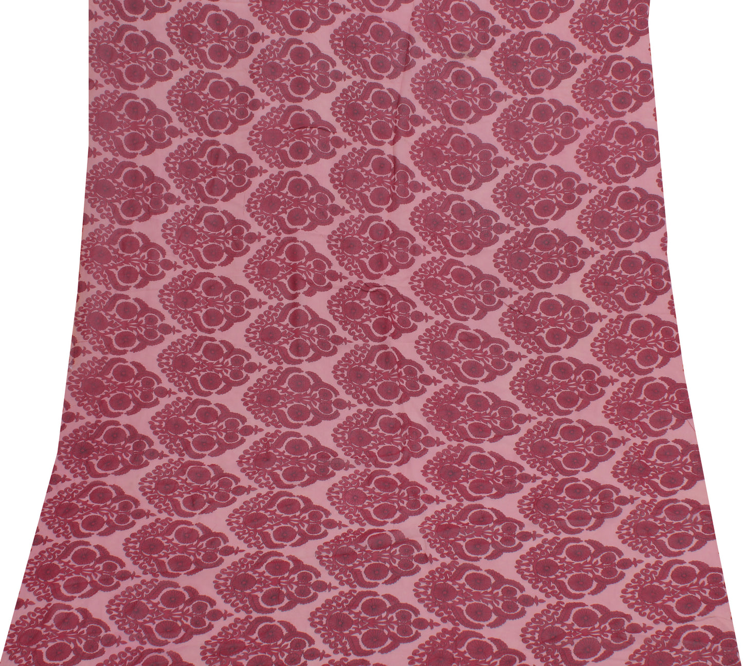 Sushila Vintage Pink Sari Remnant Scrap Pure Georgette Silk Printed Craft Fabric