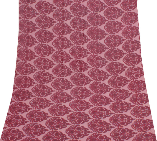 Sushila Vintage Pink Sari Remnant Scrap Pure Georgette Silk Printed Craft Fabric