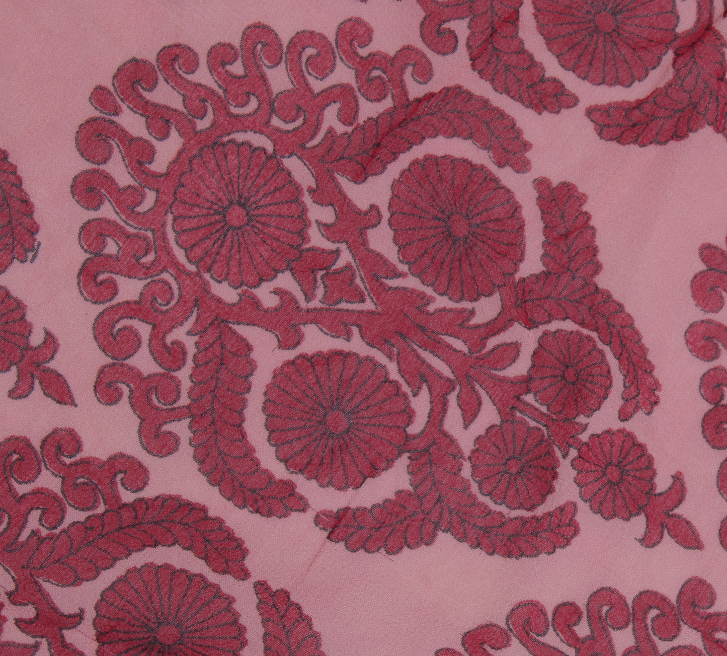 Sushila Vintage Pink Sari Remnant Scrap Pure Georgette Silk Printed Craft Fabric
