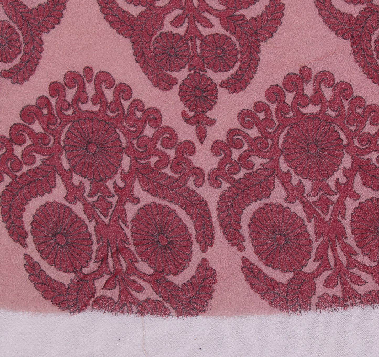 Sushila Vintage Pink Sari Remnant Scrap Pure Georgette Silk Printed Craft Fabric