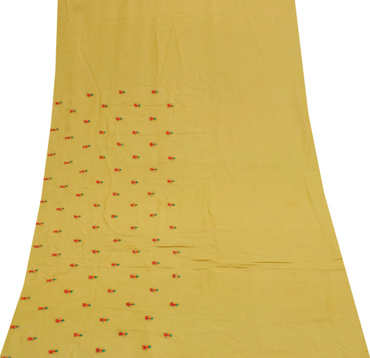 Sushila Vintage Sari Remnant Scrap Pure Georgette Embroidered Craft Fabric