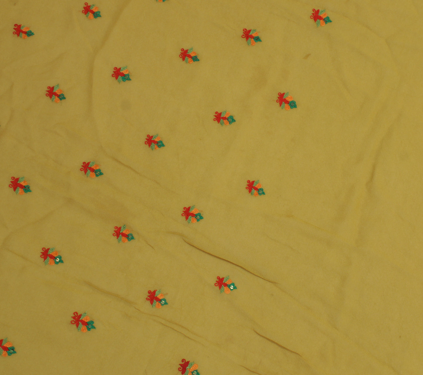 Sushila Vintage Sari Remnant Scrap Pure Georgette Embroidered Craft Fabric
