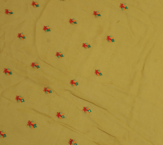 Sushila Vintage Sari Remnant Scrap Pure Georgette Embroidered Craft Fabric