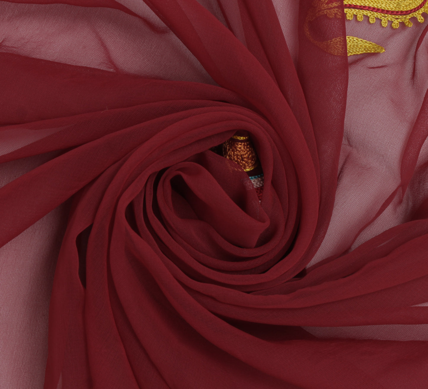 Sushila Vintage Maroon Sari Remnant Scrap Blend Georgette Silk Craft Fabric