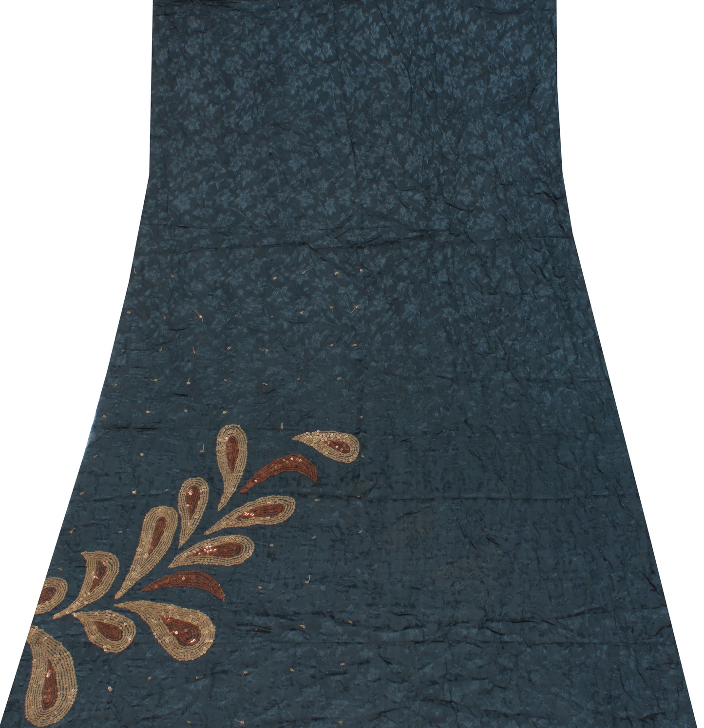 Sushila Vintage Blue Sari Remnant Scrap Pure Georgette Self Woven Craft Fabric