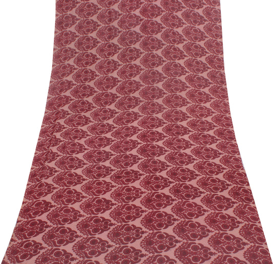 Sushila Vintage Pink Sari Remnant Scrap Pure Georgette Printed Craft Fabric