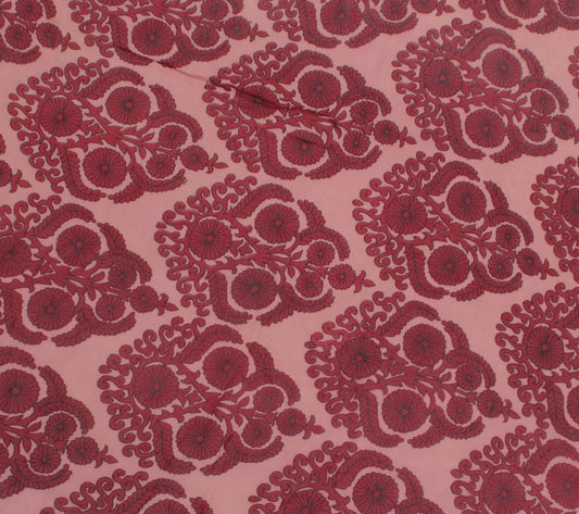 Sushila Vintage Pink Sari Remnant Scrap Pure Georgette Printed Craft Fabric