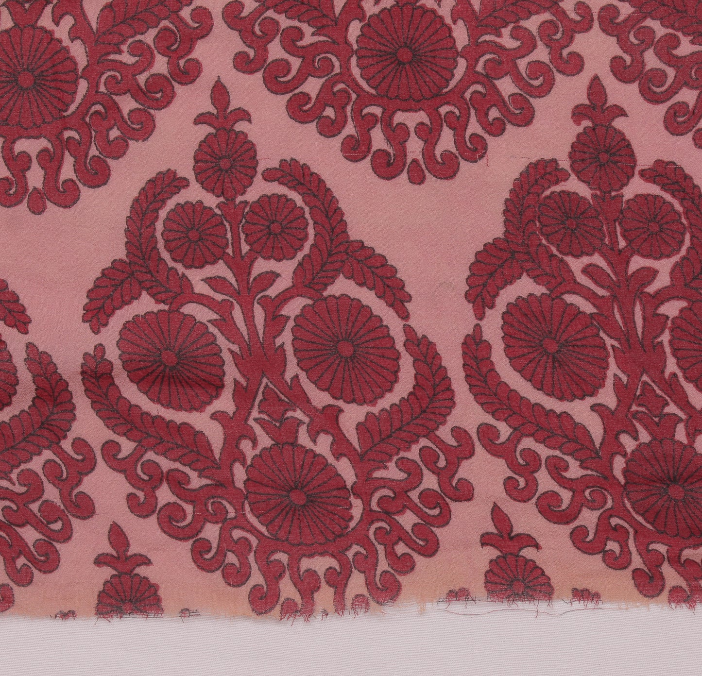 Sushila Vintage Pink Sari Remnant Scrap Pure Georgette Printed Craft Fabric