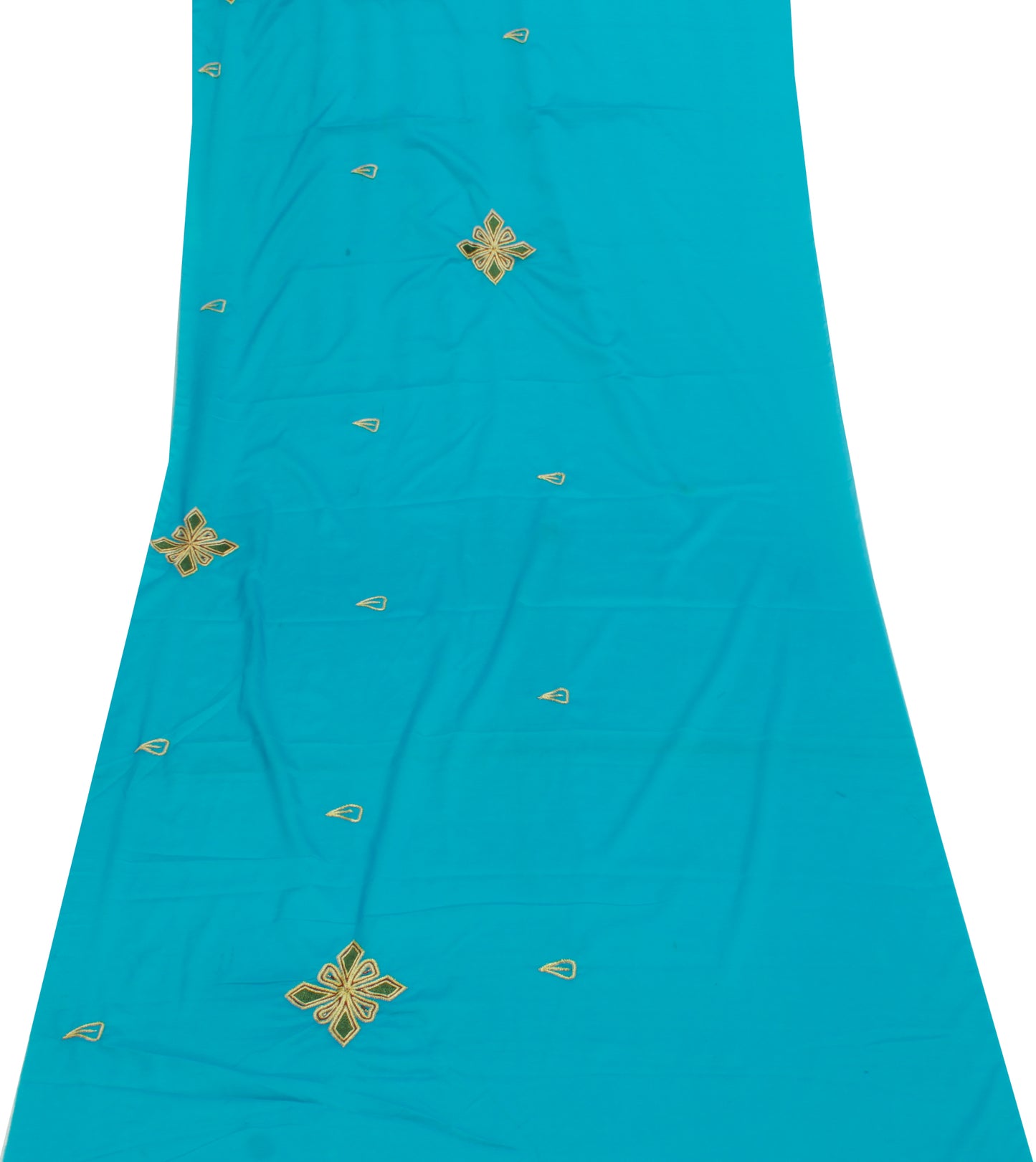 Sushila Vintage Blue Sari Remnant Scrap Blend Silk Embroidered Craft Fabric