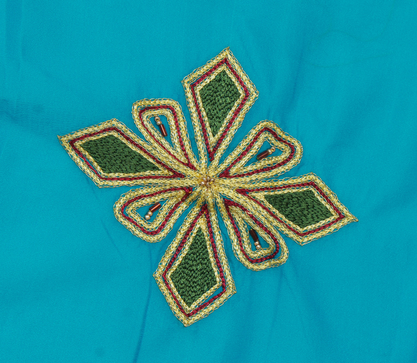 Sushila Vintage Blue Sari Remnant Scrap Blend Silk Embroidered Craft Fabric