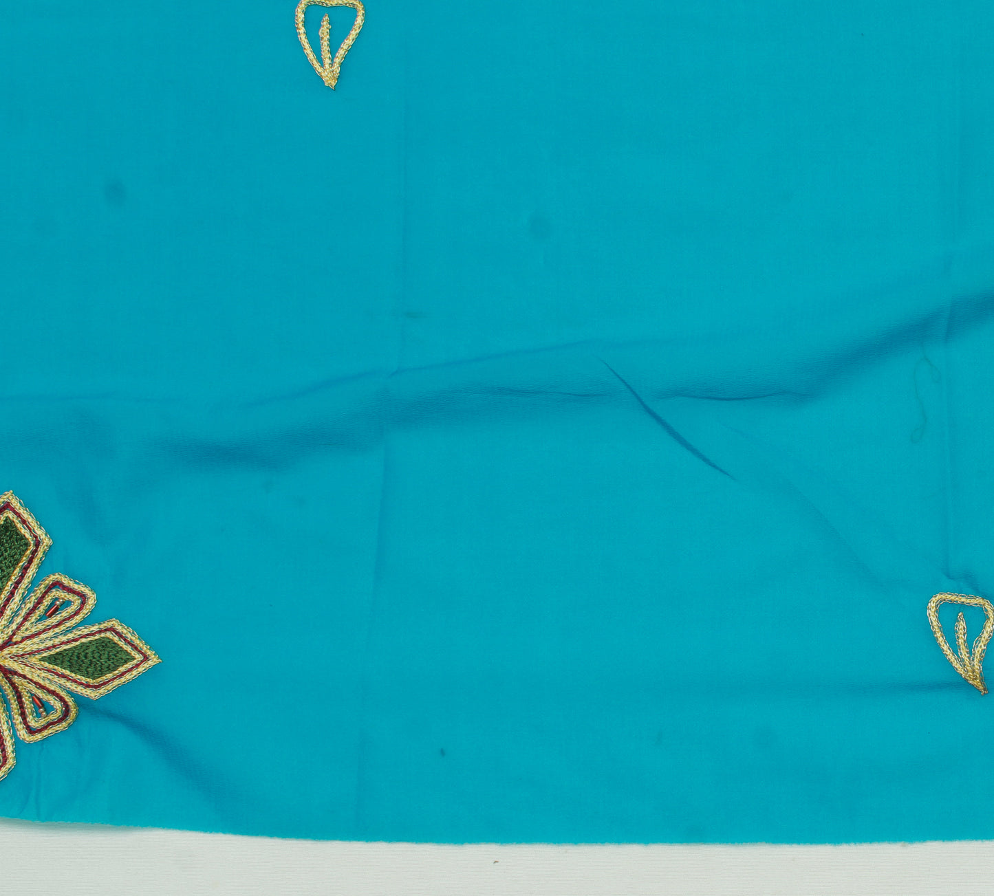 Sushila Vintage Blue Sari Remnant Scrap Blend Silk Embroidered Craft Fabric