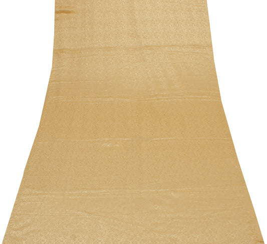 Sushila Vintage Brown Sari Remnant Scrap Blend Silk Self Woven Craft Fabric