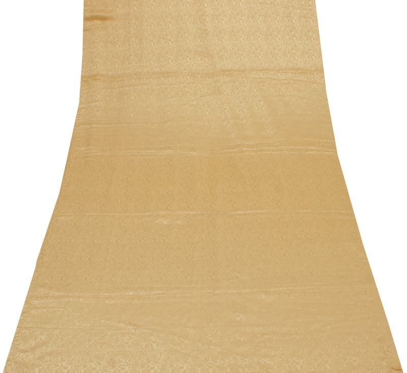 Sushila Vintage Brown Sari Remnant Scrap Blend Silk Self Woven Craft Fabric