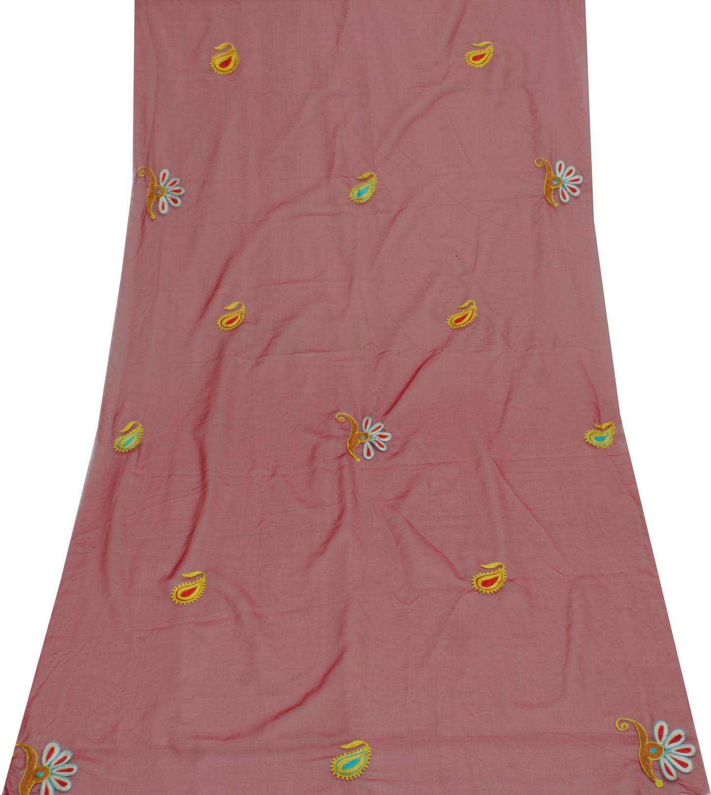Sushila Vintage Maroon Sari Remnant Scrap Blend Georgette Embroidered Fabric