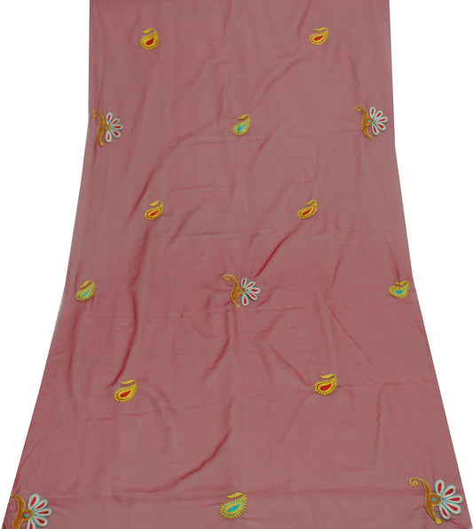 Sushila Vintage Maroon Sari Remnant Scrap Blend Georgette Embroidered Fabric