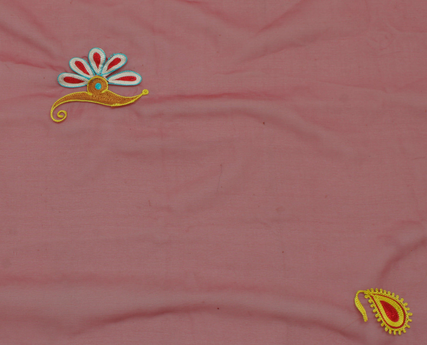 Sushila Vintage Maroon Sari Remnant Scrap Blend Georgette Embroidered Fabric