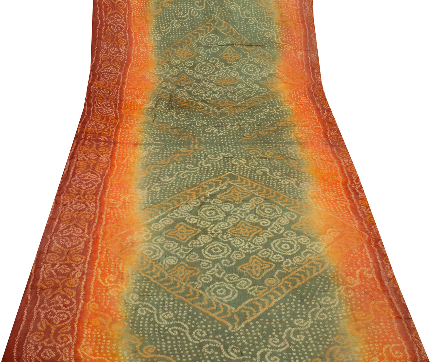 Sushila Vintage Green Sari Remnant Scrap Pure Georgette Printed Craft Fabric