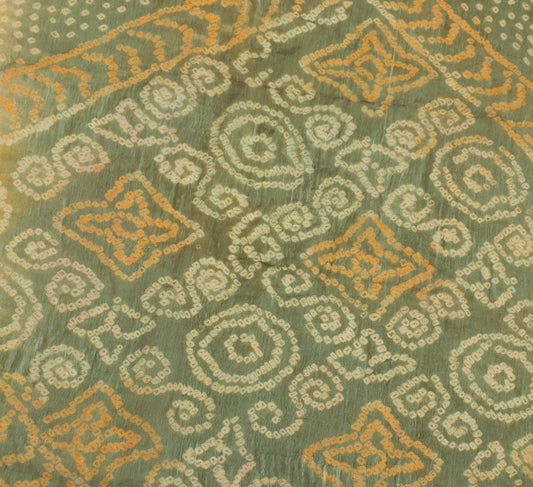 Sushila Vintage Green Sari Remnant Scrap Pure Georgette Printed Craft Fabric