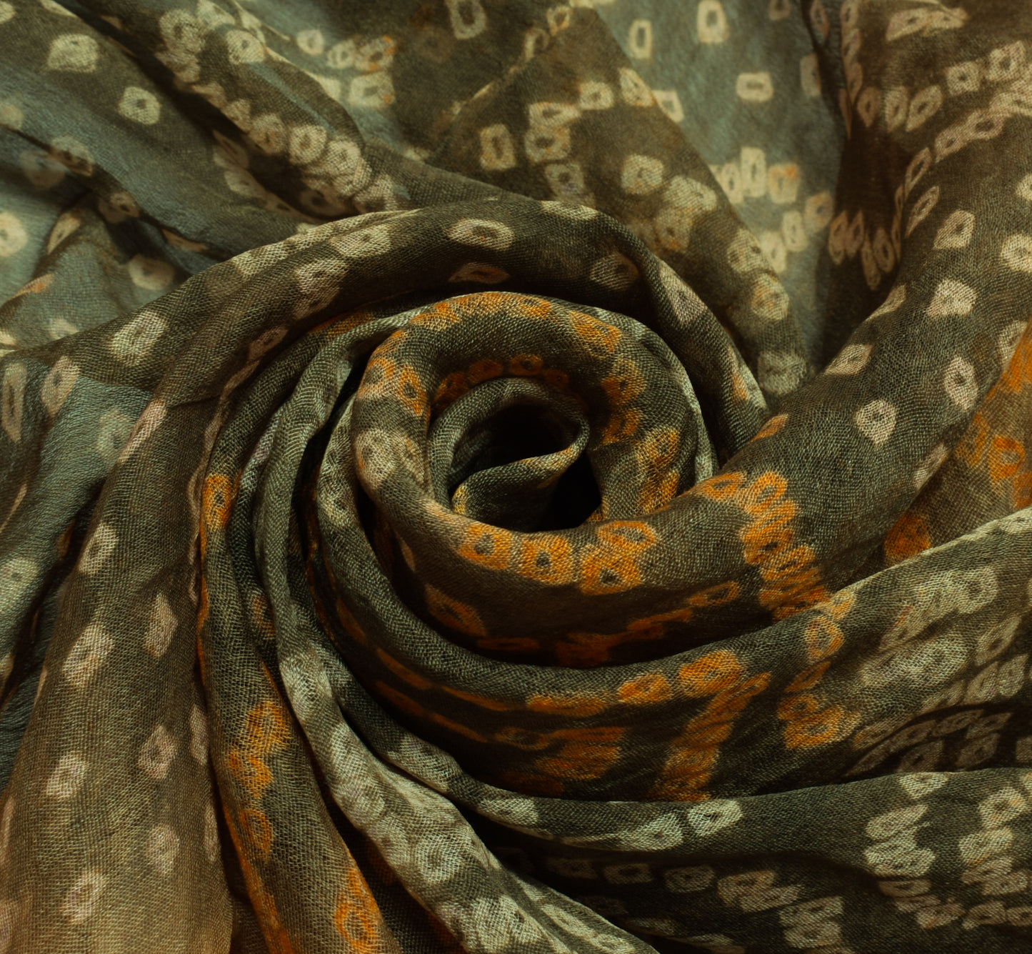 Sushila Vintage Green Sari Remnant Scrap Pure Georgette Printed Craft Fabric