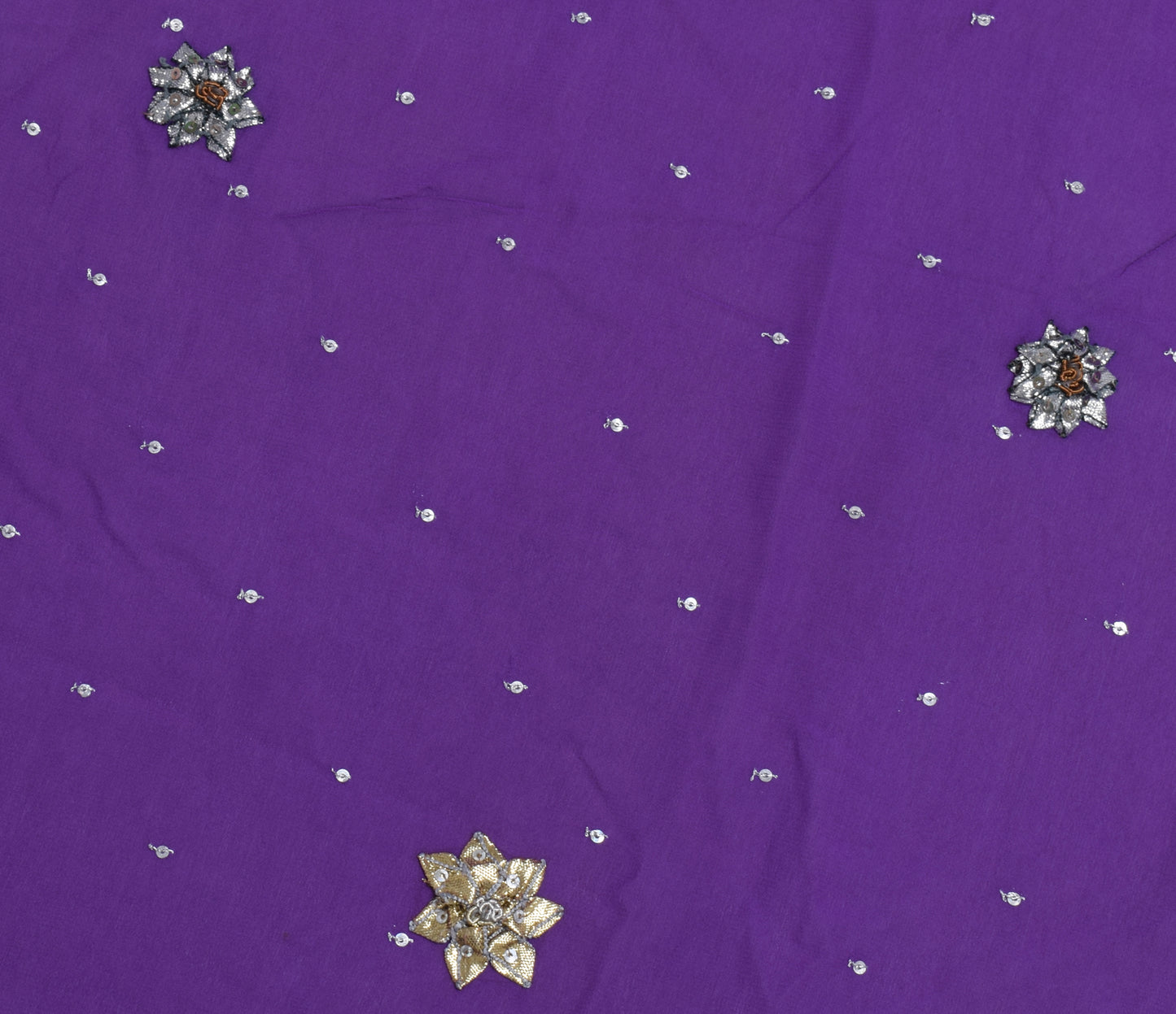 Sushila Vintage Purple Sari Remnant Scrap Pure Georgette Hand Beaded Fabric