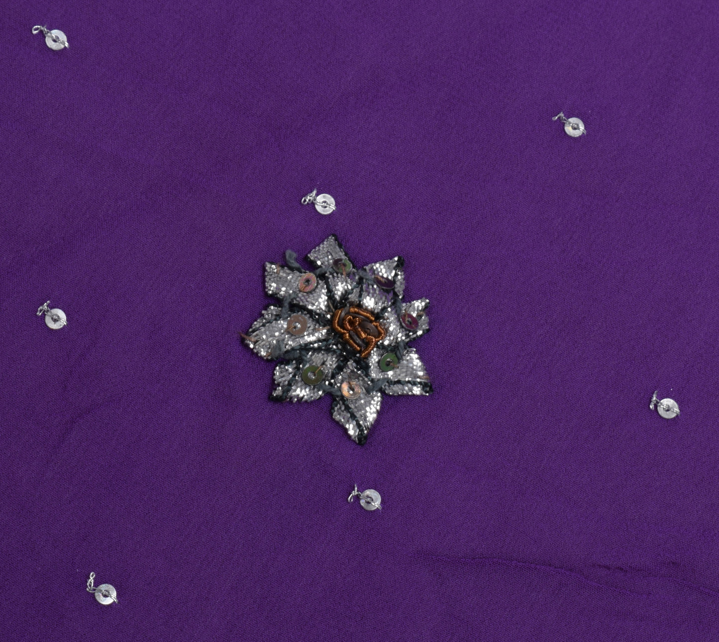 Sushila Vintage Purple Sari Remnant Scrap Pure Georgette Hand Beaded Fabric