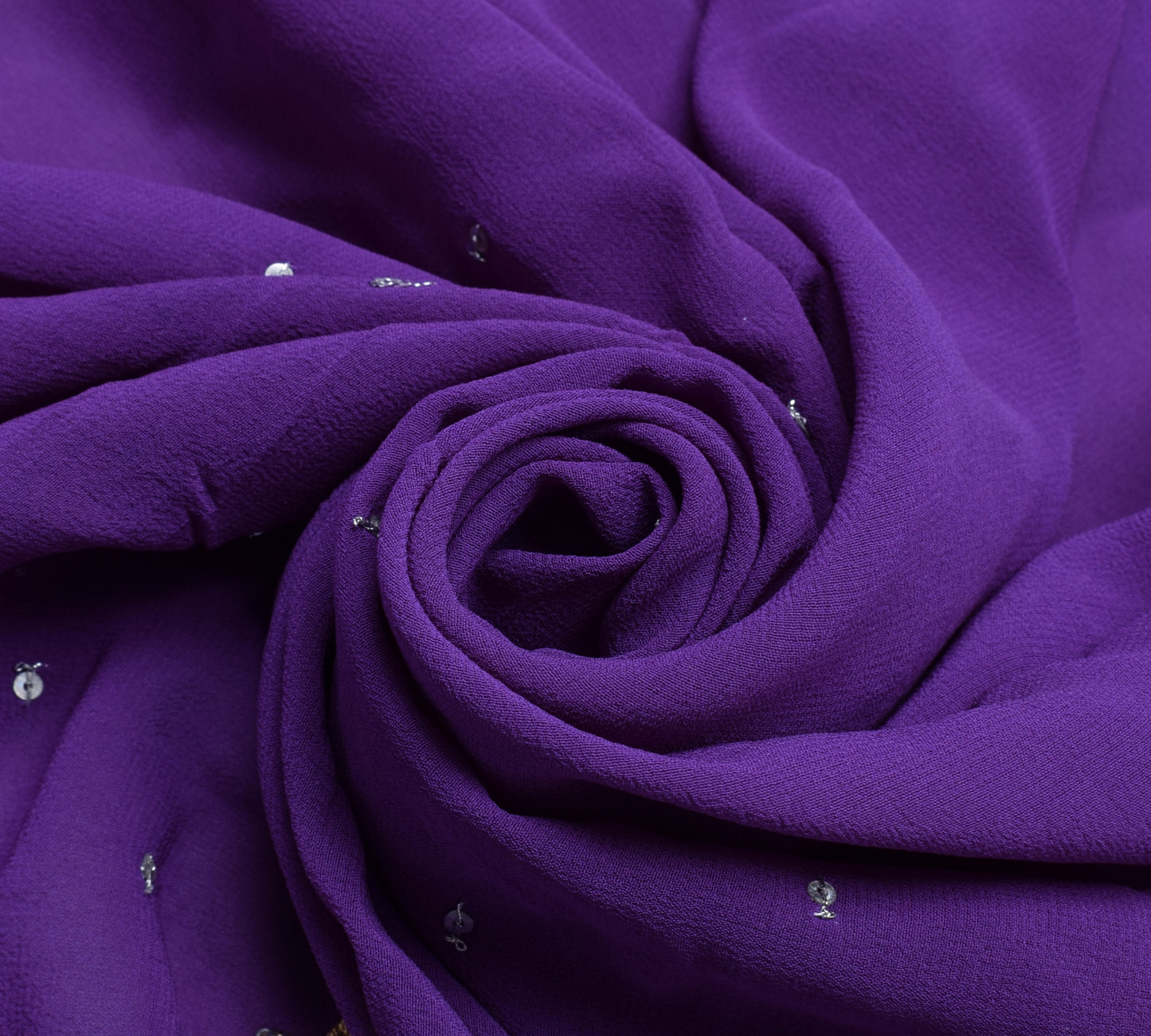 Sushila Vintage Purple Sari Remnant Scrap Pure Georgette Hand Beaded Fabric