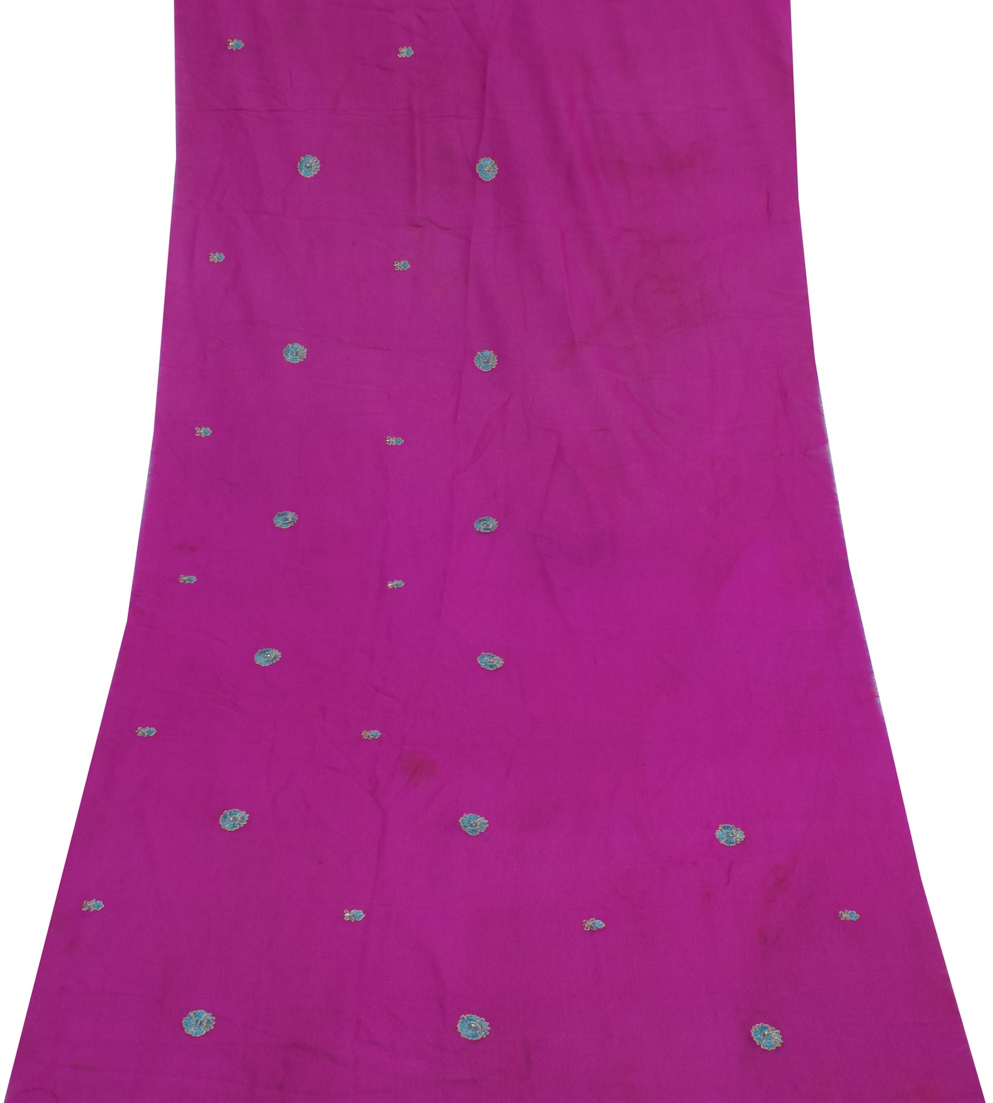 Sushila Vintage Purple Sari Remnant Scrap Pure Georgette Silk Embroidered Fabric