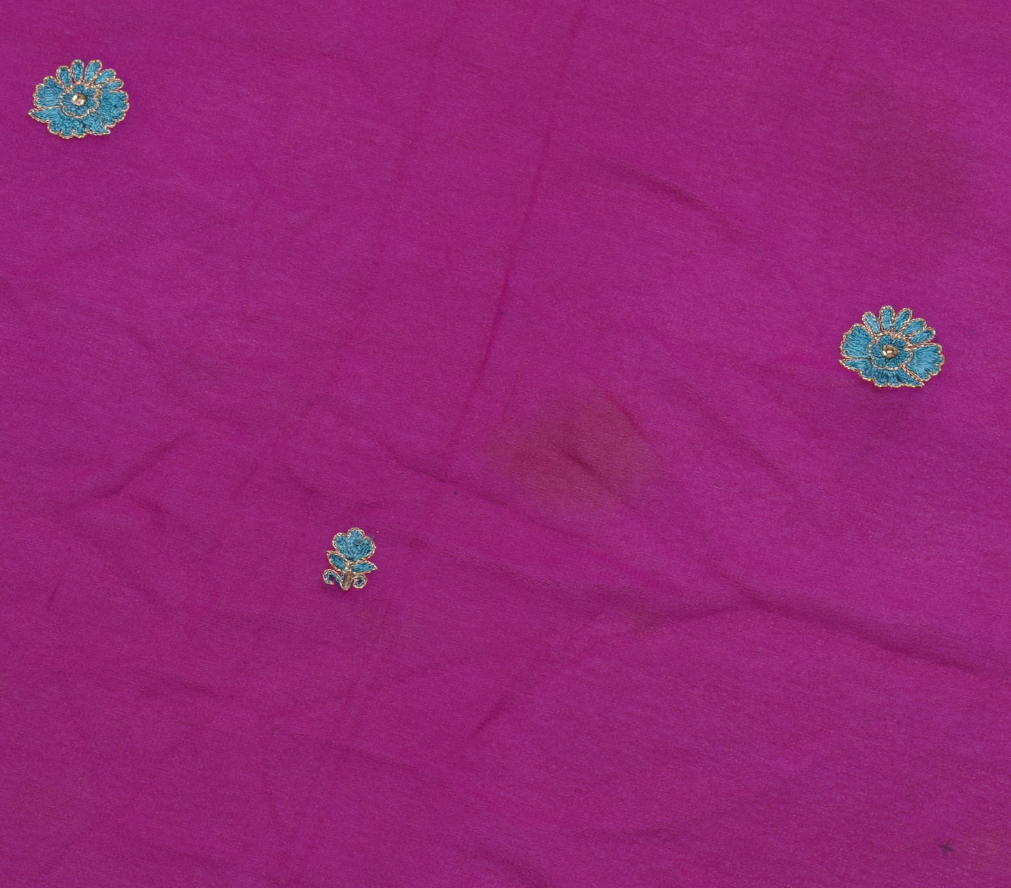 Sushila Vintage Purple Sari Remnant Scrap Pure Georgette Silk Embroidered Fabric
