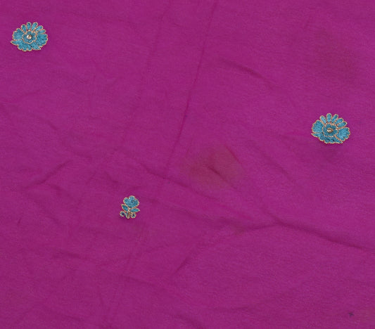 Sushila Vintage Purple Sari Remnant Scrap Pure Georgette Silk Embroidered Fabric