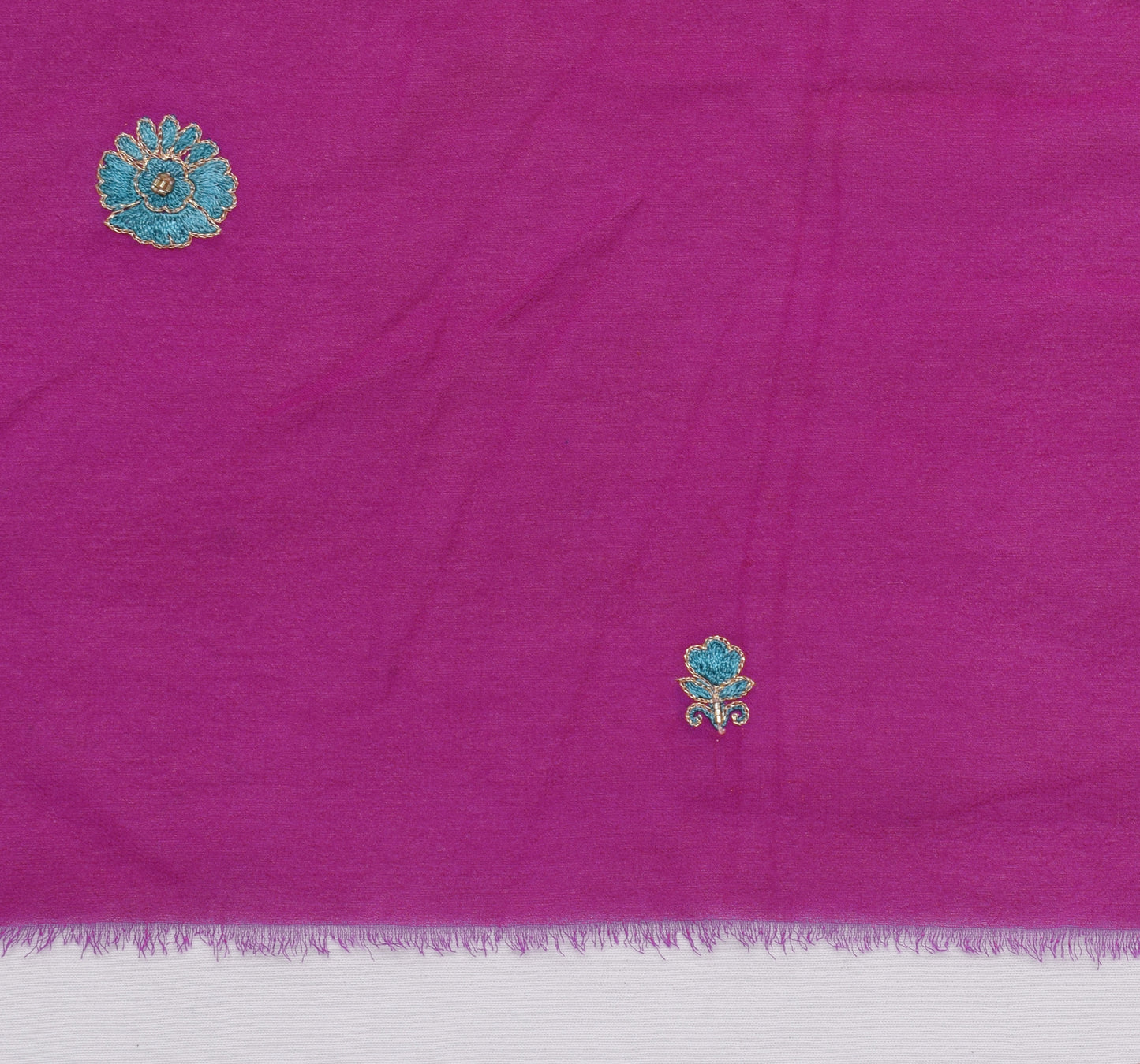 Sushila Vintage Purple Sari Remnant Scrap Pure Georgette Silk Embroidered Fabric