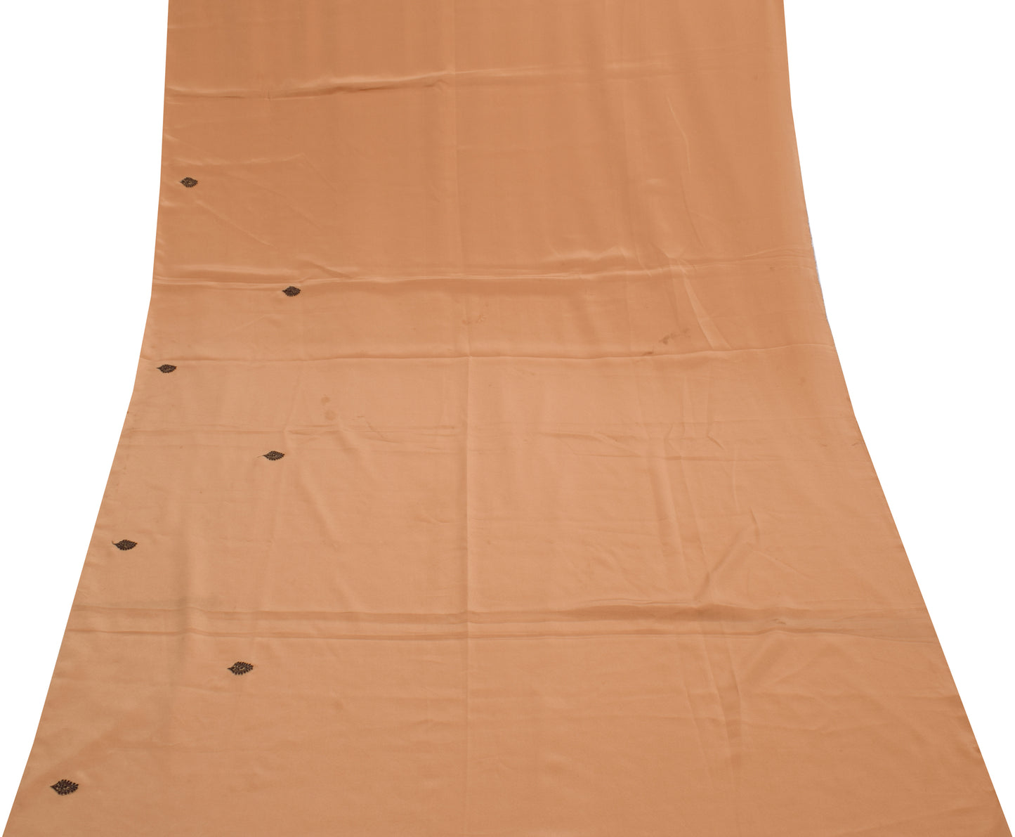 Sushila Vintage Brown Sari Remnant Scrap Blend Crepe Embroidered Craft Fabric