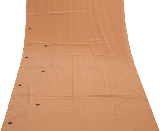 Sushila Vintage Brown Sari Remnant Scrap Blend Crepe Embroidered Craft Fabric