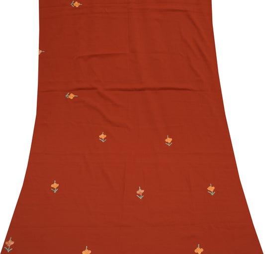 Sushila Vintage Rust Sari Remnant Scrap Blend Crepe Embroidered Craft Fabric