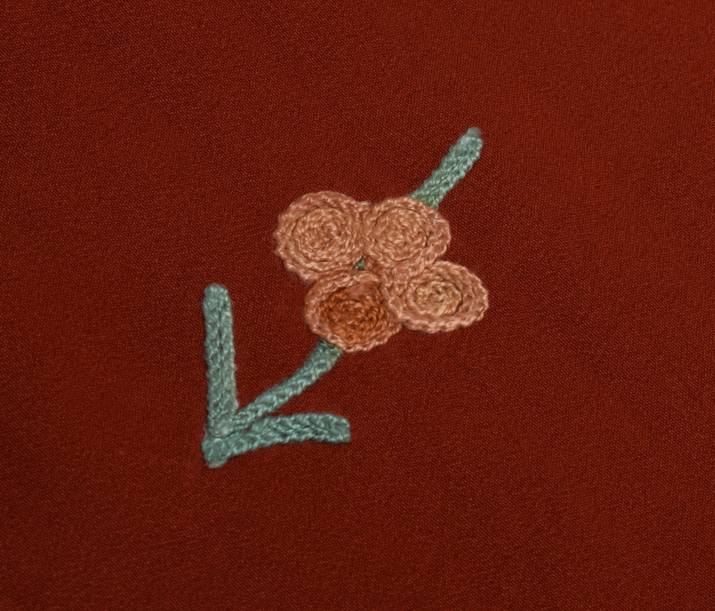 Sushila Vintage Rust Sari Remnant Scrap Blend Crepe Embroidered Craft Fabric