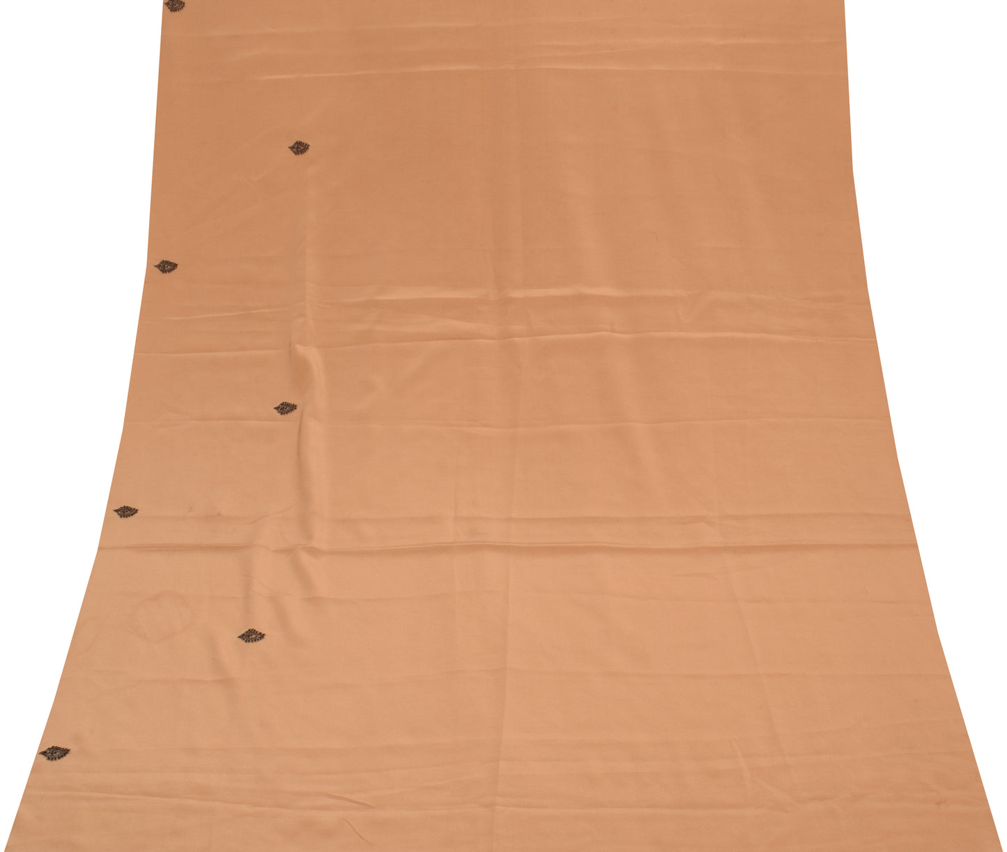 Sushila Vintage Brown Sari Remnant Scrap Blend Crepe Embroidered Craft Fabric